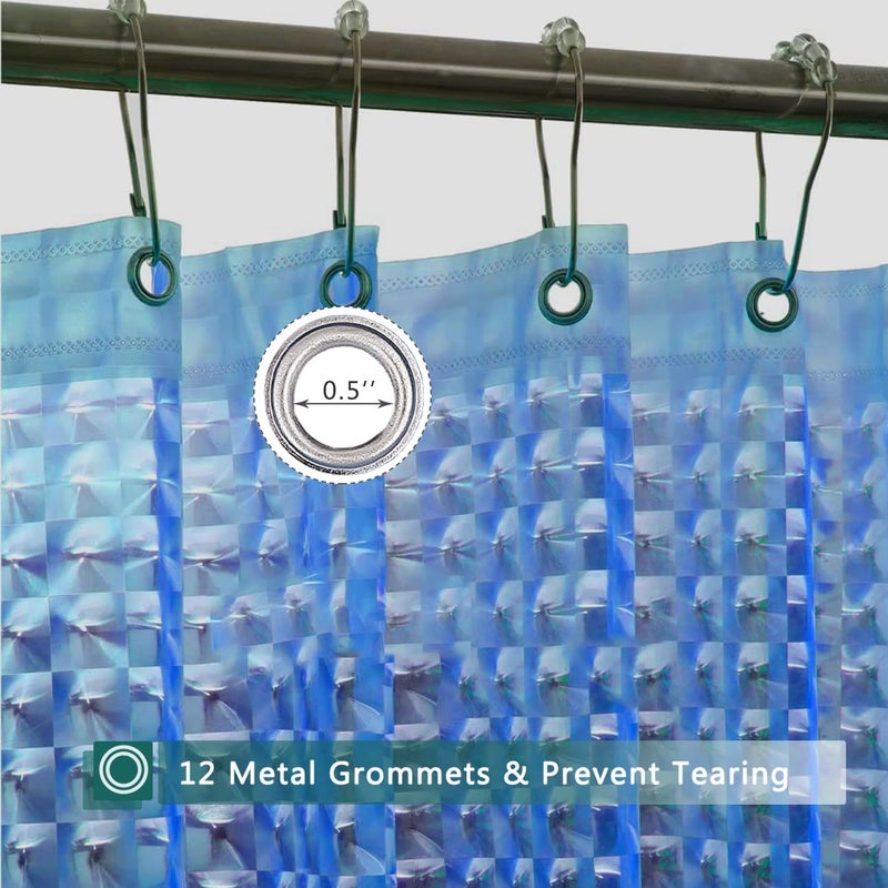 jssablo Blue Shower Curtain Liner, 100% Waterproof EVA 3D Shower Curtains with 3 Duty Heavy Bottom Magnets and 12 Rust Proof Grommets, 72x72 Weighted Shower Liner for Shower Stall, Bathtubs - Image 2